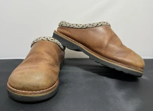Vintage Simple Brand Brown Leather Slip On Shoe Clogs Size 5 Braided Trim - Picture 1 of 13