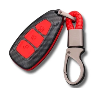 3 Button Carbon Remote Key Fob Shell Case Cover Red Ford Focus Kuga C-Max Galaxy - Picture 1 of 7
