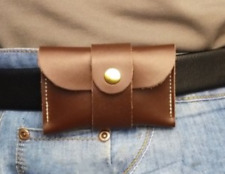 Men small Waist belt pocket Bag purse Pouch wallet case Cow Leather brown W364
