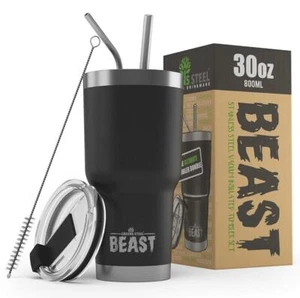 BEAST 30oz Stainless Steel Insulated Tumbler With Lid, 2 Straws and Brush - Picture 1 of 22