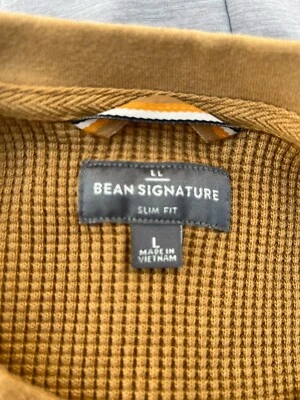 Suéter LL Bean Signature Mostaza 100% Algodón Tejido Gofre Térmico Delgado Para Hombre L Foto 1 de 4