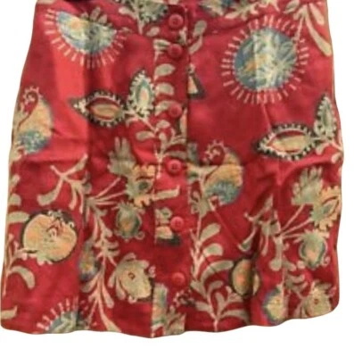 Calypso St. Barth Red Floral Linen Skirt Lined Button Front Pockets Size Large - Image 1 of 4