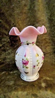 Fenton Art Glass Vase Rosalene Charleton Collection Beaded Melon Gilded W/Box - Image 1 of 4
