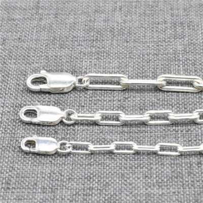 925 Sterling Silver Paper Clip Chain Rectangle Drawn Lobster Cable Necklace - Image 1 of 4