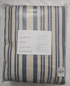 Pottery Barn 2-in-1 Pole Top Antique Stripe Print 1-Curtain 50" x 96" Blue - Picture 1 of 6