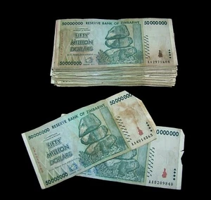 100 x Zimbabwe 50 Million Dollar banknotes-2008/AA /LOW GRADE /DAMAGED CONDITION - Picture 1 of 1