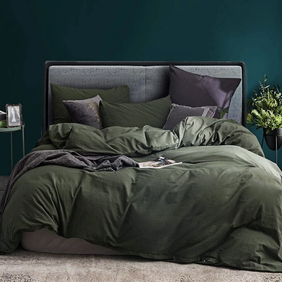 NUEVO West Elm Verde Oscuro 100% Algodón Boho King Size Ropa de Cama Edredón Falso Estuche Set Foto 1 de 4