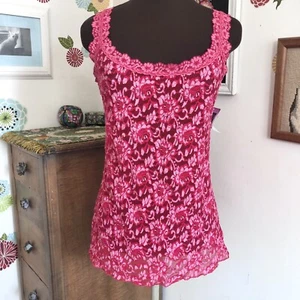 Hanky Panky Red & Pink Stretch Lace Camisole Top, Plus Size 1X Sheer Cami NWT - Picture 1 of 12