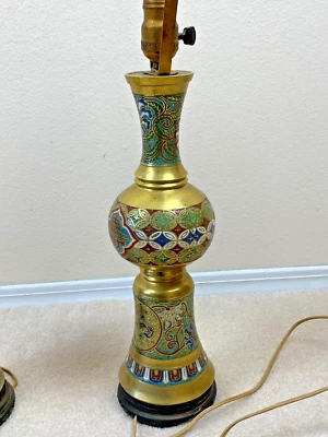 Pair of Vtg 1950s Japanese Cloisonné Enamel Brass Lamps Dragon & Phoenix Motif - Image 1 of 4