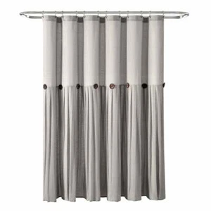 Linen Button Shower Curtain Single 72X72 - GRAY (750) - Picture 1 of 3