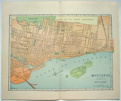 Montreal Quebec - Mapa original de calles y ferrocarriles de 1891 Hunt & Eaton. Canadá Foto 1 de 3