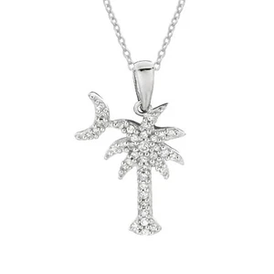 Sterling Silver Shiny Cubic Zirconia Palmetto Moon South Carolina Necklace - Picture 1 of 5