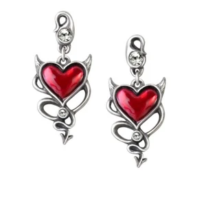 Alchemy UL13/17 Devil Heart Earrings Love Pewter Enamel Cast Surgical Steel Post - Picture 1 of 1