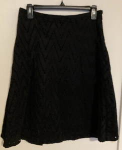 Sigrid Olsen Classic Black Eyelet Cotton Flared Lined Skirt Size 4  Beautiful - Picture 1 of 7