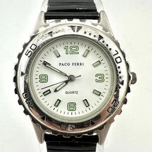 Paco Ferri Watch 37mm White Dial Black 7" Stretch Band Luminous - New Battery - Picture 1 of 10