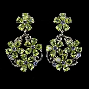 925 Sterling Silver Earrings Pear Peridot 4x3mm Tanzanite Gemstone Jewelry - Picture 1 of 14