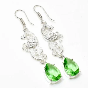 925 Sterling Silver Green Amethyst Gemstone Handmade Jewelry Earring Size-1.8" - Picture 1 of 4