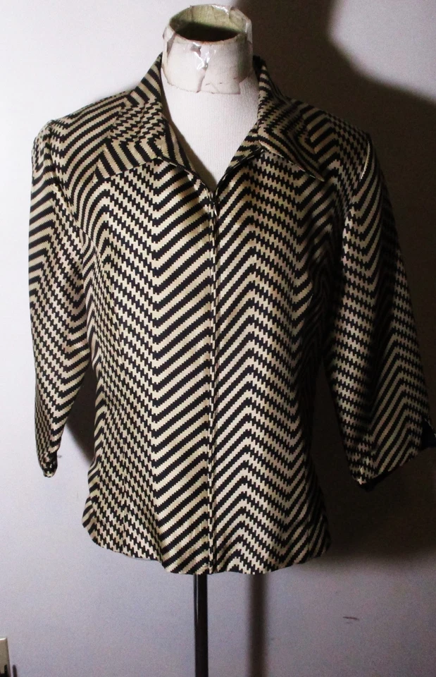 Blusa o chaqueta ligera SILKLAND negra tostada cremallera completa 100 % seda para mujer 12 Foto 1 de 4