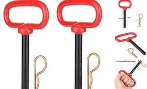 2 piezas pasador de enganche de remolque de 3/8 pulgadas y clip pasador de enganche de remolque pasador de enganche de mango rojo - Imagen 1 de 8
