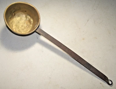 Antique 16" Handmade Brass Ladle w/ Iron Handle, 4 1/2"Bowl,Blacksmith Made - Image 1 of 4