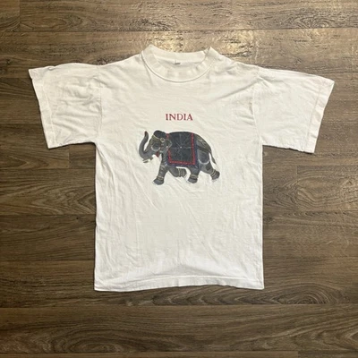 Vintage Women's Baby T Shirt India Elephant 90s White Medium Indian Travel - Image 1 of 4