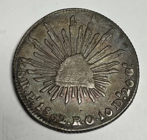 Fine 1862 scarce 6 MEXICO Silver 8 Reales Potosi Pi Mint First Mexican Republic - Picture 1 of 4