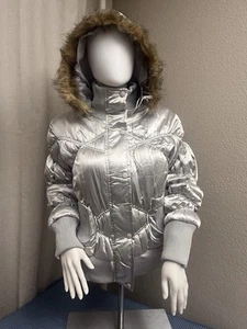 Goodtime USA  Metallic Gray Silver Faux Fur Hooded Zip Up Girls Jacket Size XL - Picture 1 of 9