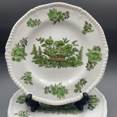 Spode Gilman Collamore Green Basket Hand Painted Bread Plates Set Of 4 - Image 1 of 4