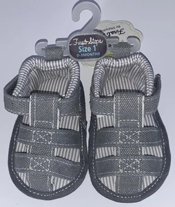 First Steps Kleinkind Baby Canvas Fischer Sandalen Größe 0-3 Monate grau mit Karo - Bild 1 von 7