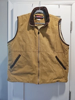 WRANGLER HERO Hombres XL Chaleco Imitación Sherpa Forrado Marrón Tostado Ropa de Trabajo Pana  Foto 1 de 4