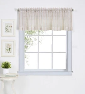 Linen Stripe Rod Pocket Cafe/Kitchen Valance Window Curtain, 60" x 15", Linen - Picture 1 of 5