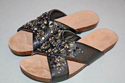 "Simply Vera" Slide Sandals~Embellished Criss-Cross~Black~7M~NWOB - Image 1 of 4