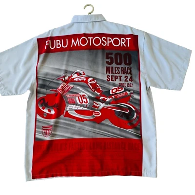 Vintage Fubu Shirt Mens 3XL Motorsport Racing Biker Moto Button Up 90s Y2K Rare - Image 1 of 4