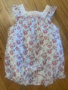 Janie and Jack Girls White Red & Blue Floral Bubble Romper-6-12 Months