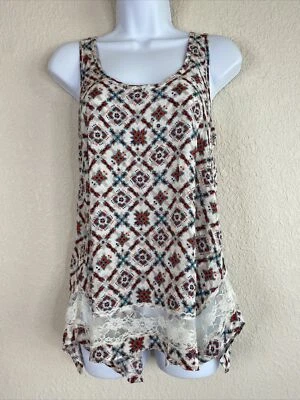 Blusa Mudd Mujer Talla S Patrón Geométrico Sin Mangas Cuello Redondo Encaje Foto 1 de 4