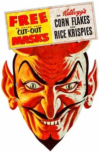 KELLOGGS CORN FLAKES RICE KRISPIES DEVIL MASK HEAVY DUTY USA MADE METAL ADV SIGN - Picture 1 of 1