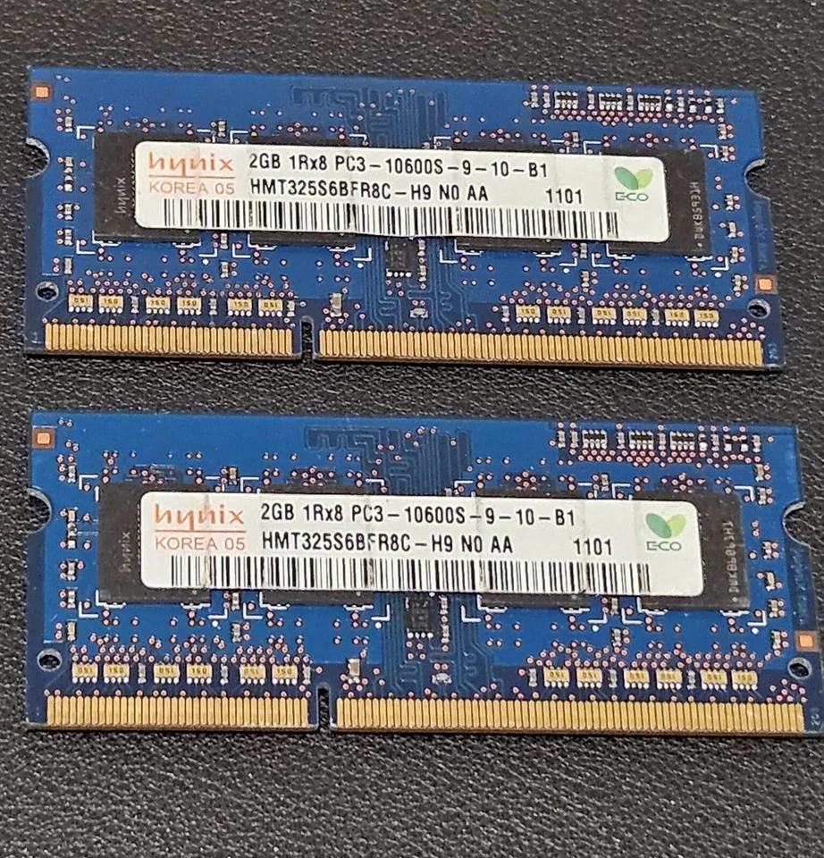 4GB Hynix (2GB x 2) 1Rx8 PC3-10600S - HMT325S6BFR8C-H9 laptop memory modules - Image 1 of 1
