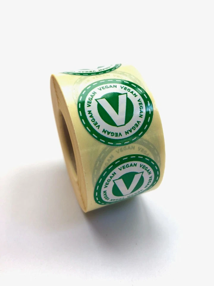 638 LABELS Vegan Labels - 1,000 Labels on a roll - 25mm diameter - Food labels