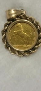 Singapore 1990 Year of Horse 1/20 oz Gold 50 Singold, Encased In Gold Pendant - Picture 1 of 3