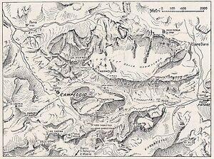 D2649 Val di Fassa - Carta geografica d'epoca - 1922 Vintage map
