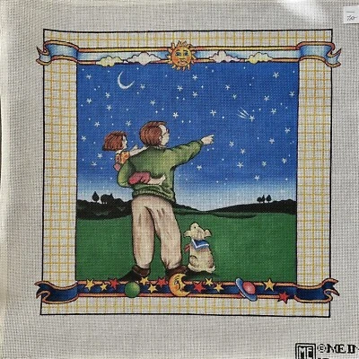 Mary Engelbreit Handpainted Needlepoint  Canvas Dad And Daughter 22”x22” Rare - Image 1 of 4