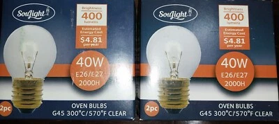 New 4ct SouLight Oven Bulbs Appliance 400Lumen 40W E26/E27 G45 300°C/570°F Clear - Image 1 of 4