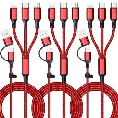6 in 1 Multi Charging Cable 3Pack 4FT Multi Charger Cable Nylon Braided Multi... - Image 1 of 4