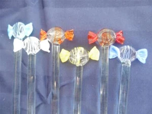 De colección 6 vasos de caramelo duro cóctel palos agitadores soplados a mano vajilla de bar - Imagen 1 de 4