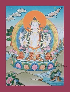Pintura Rollo Thangka/Thanka Budista Tibetano Chenrezig 17.25" x 13.25" Nepal - Imagen 1 de 6