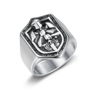 Knights Cross Sword Armor Shield Templar Ring Stainless Steel Men Boys Gift Ring - Picture 1 of 4