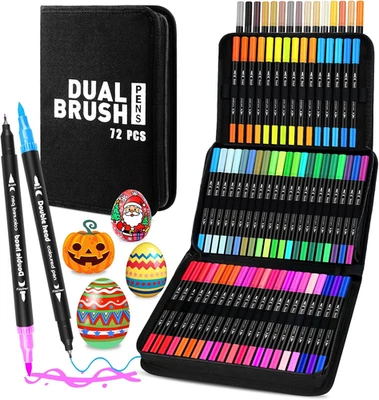 72 Colori Pennarelli Acrilici Doppia Punta, Acrylic Marker Ad Acqua(Fine E a Pen