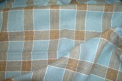 1.66 yds WOOL Linen Fabric Plaid Jacket 11 oz Azure Blue Craft 60"w x 60" BTP - Image 1 of 4