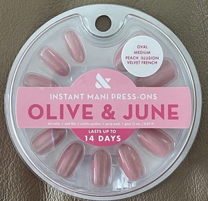 Oliva y Junio Mani Instantánea Ovalado Mediano Prensado Uñas, Melocotón Ilusión Terciopelo - Imagen 1 de 6