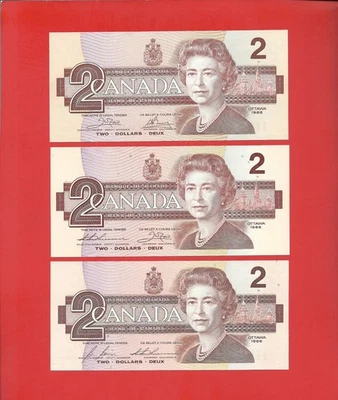 Canada 1986 $2 complete signature set of 3 pick #94abc Uncirculated - Image 1 of 2